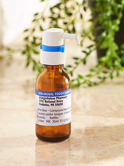A bottle containing food allergy sublingual immunotherapy from Allergychoices pharmacy
