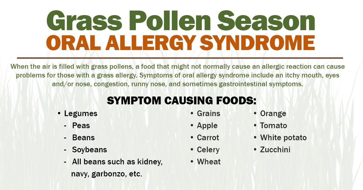 A listing of foods that cause oral allergy syndrome for people with grass pollen allergies