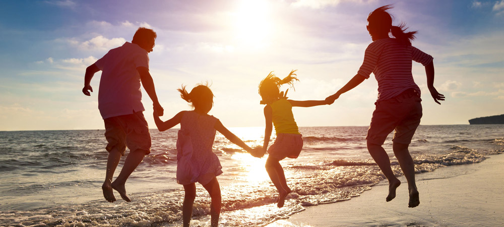 family on beach