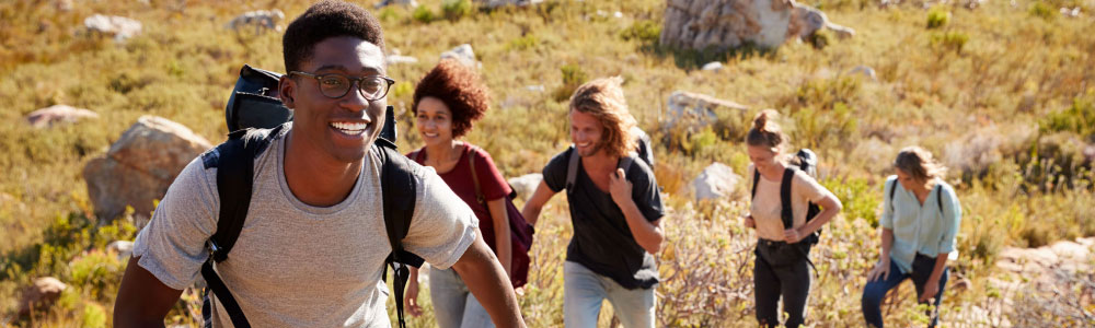 Group of young adults hiking